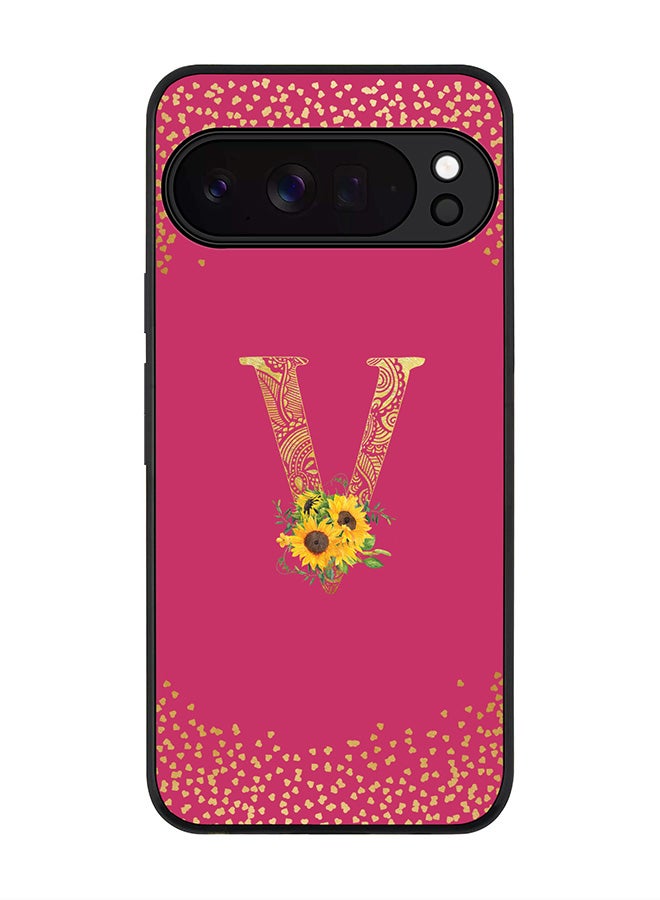 For Google Pixel 10 Pro Case,Slim fit Camera Protection, Shockproof Thin Phone cover  - Custom Floral Monogram - V ( Deep Pink )